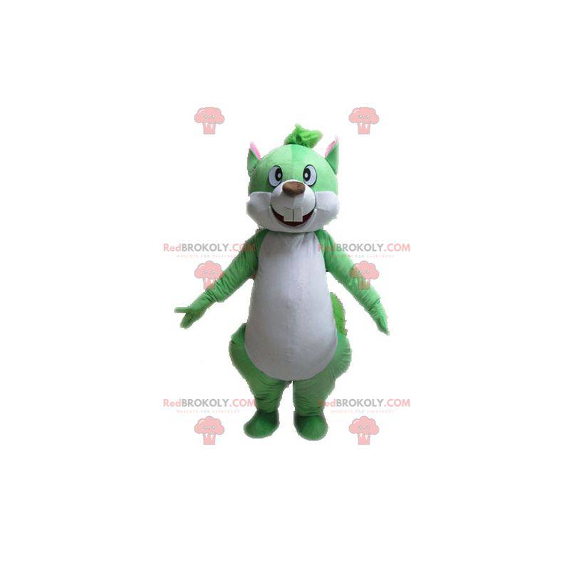 Mascota ardilla gigante verde y blanca - Redbrokoly.com