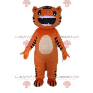 Mascote engraçado e original do gato laranja e preto -