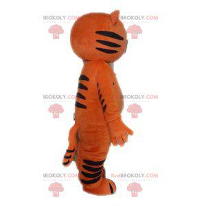 Mascote engraçado e original do gato laranja e preto -
