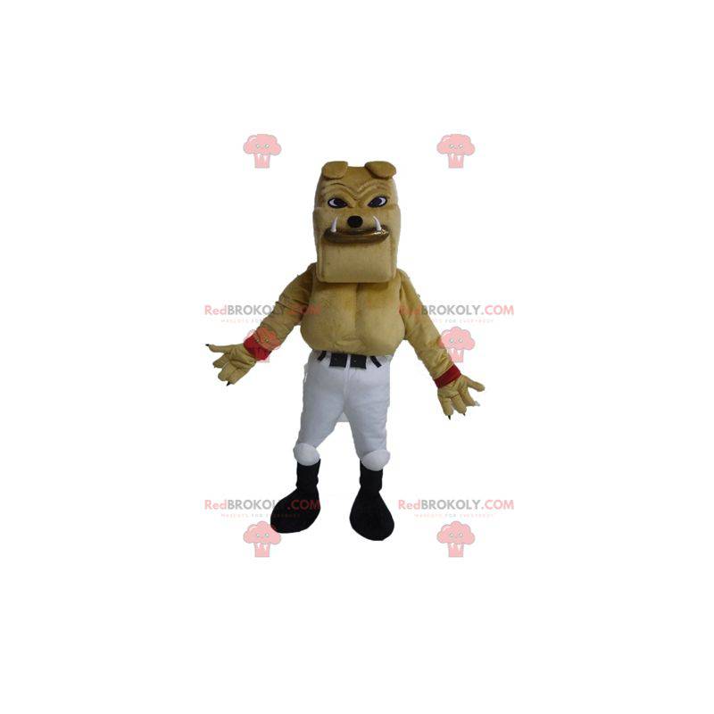 Giant and muscular beige bulldog mascot - Redbrokoly.com