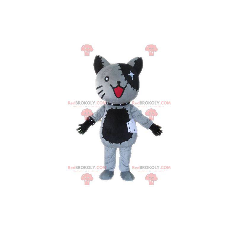 Grijze en zwarte pluche kat mascotte - Redbrokoly.com