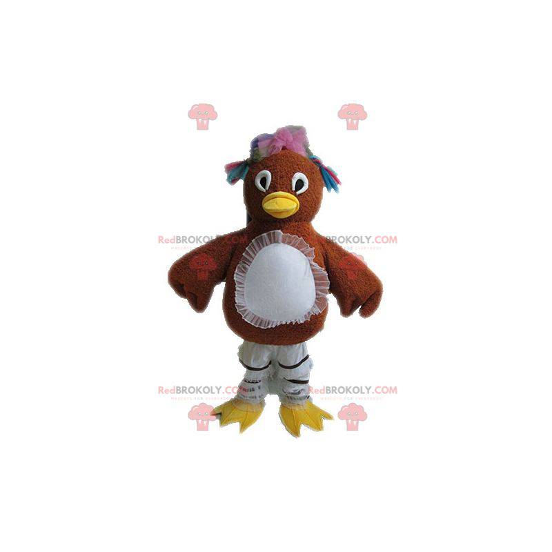 Mascota de gallina marrón con plumas brillantes - Redbrokoly.com