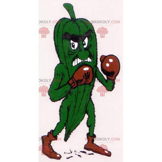 Villgrønn pickle maskot med boksehansker - Redbrokoly.com