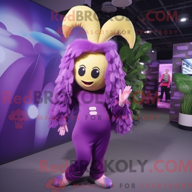 Fantasia de mascote de baa roxa com macacão e presilhas de cabelo - Mascotes de banana - REBROKO_214330 - RedBrokoly.com