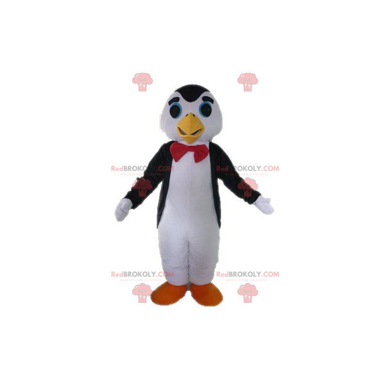 Mascote pinguim preto e branco com gravata borboleta -