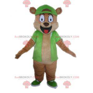 Mascotte d'ours brun géant habillé en vert - Redbrokoly.com