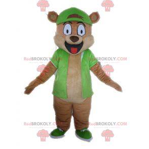 Mascotte d'ours brun géant habillé en vert - Redbrokoly.com