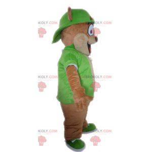 Giant brown bear mascot dressed in green - Redbrokoly.com