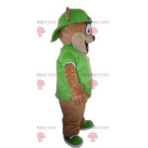 Mascotte d'ours brun géant habillé en vert - Redbrokoly.com