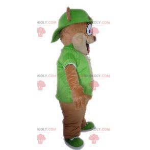 Kæmpe brun bjørnemaskot klædt i grønt - Redbrokoly.com