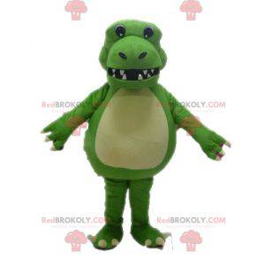 Mascote de dinossauro verde gigante e impressionante -