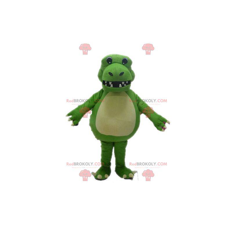 Mascote de dinossauro verde gigante e impressionante -
