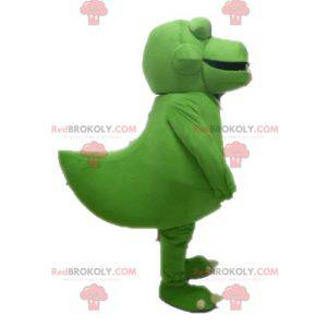 Mascote de dinossauro verde gigante e impressionante -