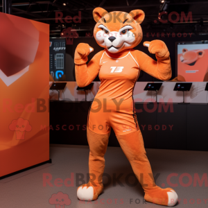 Orange Puma maskot kostume...