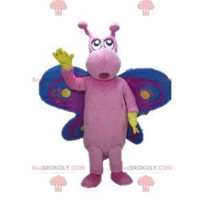 Funny and colorful pink purple and blue butterfly mascot -