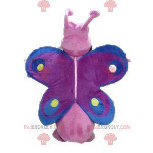 Funny and colorful pink purple and blue butterfly mascot -