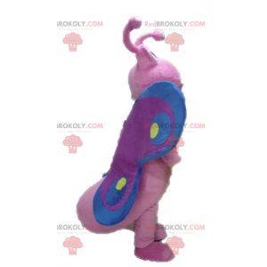 Funny and colorful pink purple and blue butterfly mascot -