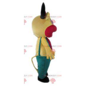 Mascotte mucca gialla e rosa con tuta - Redbrokoly.com