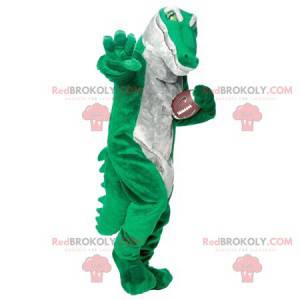 Meget realistisk grøn og grå krokodille maskot