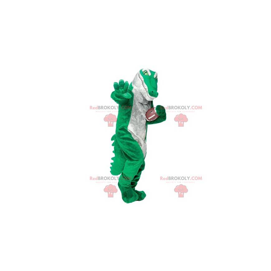Mascotte coccodrillo verde e grigio molto realistica -