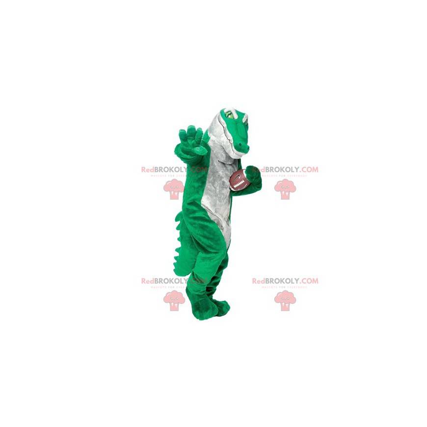 Mascotte de crocodile vert et gris très réaliste -