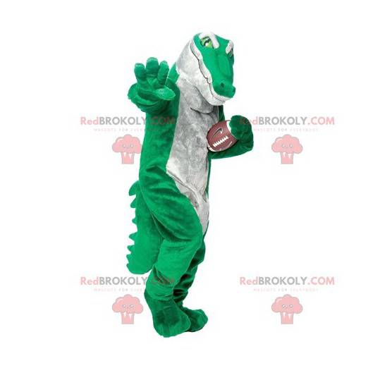 Mascotte coccodrillo verde e grigio molto realistica -