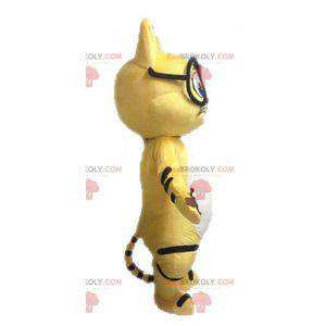 Zwart-wit gele kat mascotte met bril - Redbrokoly.com