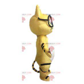 Mascotte gatto giallo bianco e nero con gli occhiali -