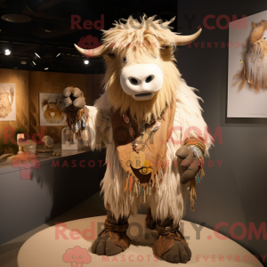 Beige Yak maskot kostume...
