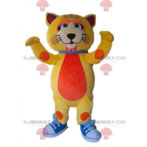 Mascot gato grande amarillo y naranja lindo y colorido -