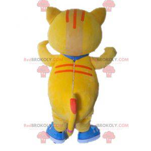 Mascote gato grande amarelo e laranja fofo e colorido -