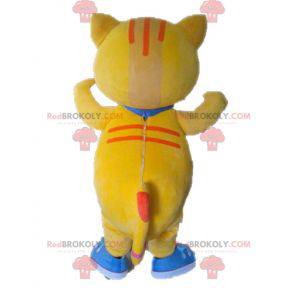 Mascotte de gros chat jaune et orange mignon et coloré -