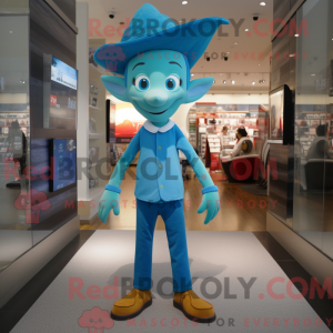 Cyan Elf mascot costume...