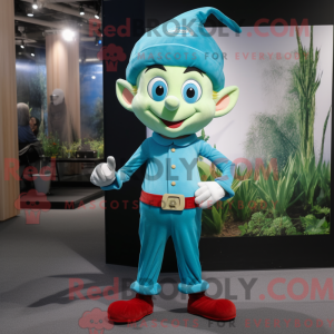 Cyan Elf maskot kostume...