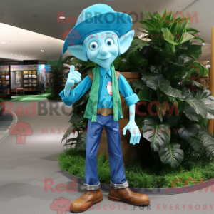 Cyaan Elf mascottekostuum...