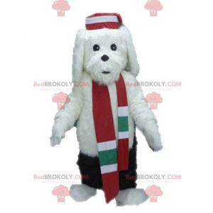 Mascote de cachorro branco e preto macio e peludo -