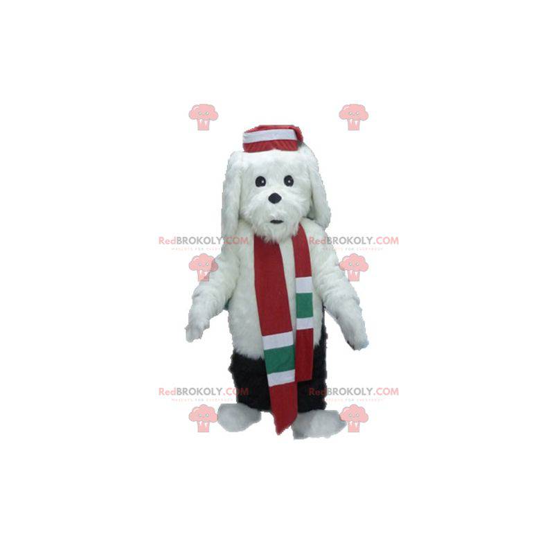 Mascotte de chien blanc et noir doux et poilu - Redbrokoly.com