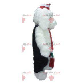 Mascote de cachorro branco e preto macio e peludo -