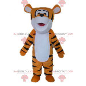 Mascotte arancione tigre bianca e nera. Mascotte di Tigro -