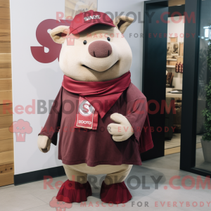 Maroon Sow mascottekostuum...