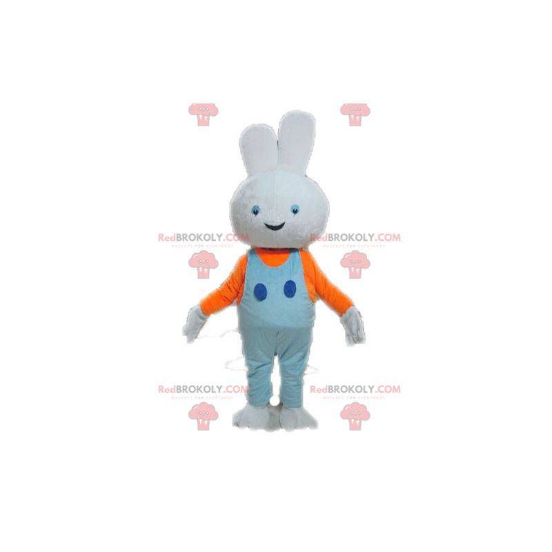 Mascotte coniglio bianco con tuta blu - Redbrokoly.com