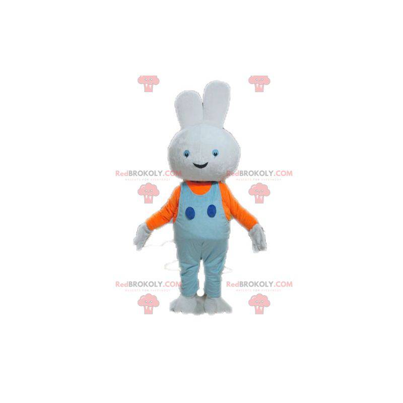 White rabbit mascot with blue overalls - Redbrokoly.com