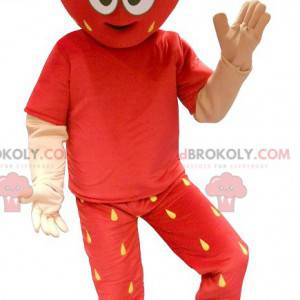 Mascotte rouge et jaune de fraise géante - Redbrokoly.com