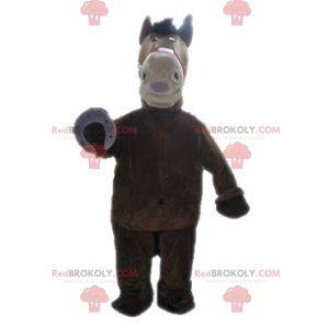 Mascotte de cheval marron et beige géant - Redbrokoly.com