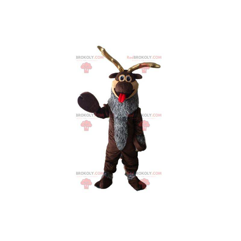 Mascota de reno marrón y gris. Mascota caribú - Redbrokoly.com