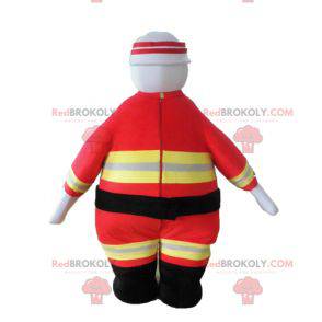 Firefighter mascot in orange and yellow uniform - Redbrokoly.com
