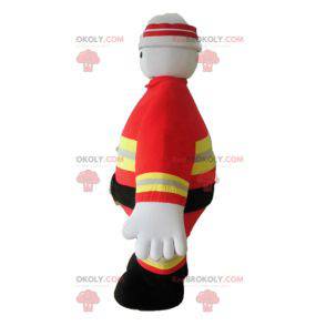 Mascotte de pompier en uniforme orange et jaune - Redbrokoly.com