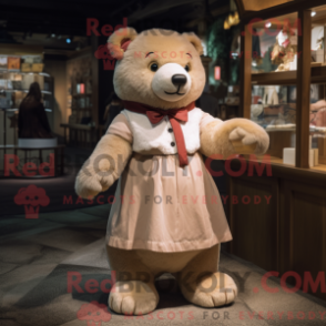 Fantasia de mascote urso bege com saia e luvas sem dedos - Urso mascote - REBROKO_215412 - RedBrokoly.com