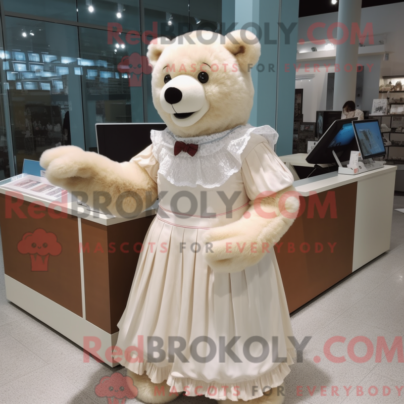 Fantasia de mascote urso bege com saia e luvas sem dedos - Urso mascote - REBROKO_215413 - RedBrokoly.com