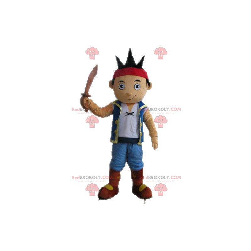 Mascotte de garçon brun habillé en pirate - Redbrokoly.com